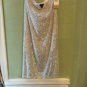 Silver Sequin Strapless Dress